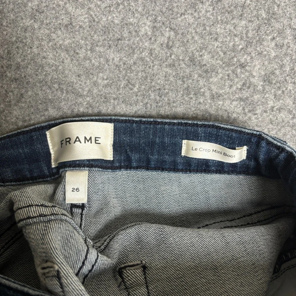 Frame Blue Le Crop Mini Boot Flare Wide Leg Frayed Raw Hem Denim Jeans Womens 26 - Picture 6 of 8